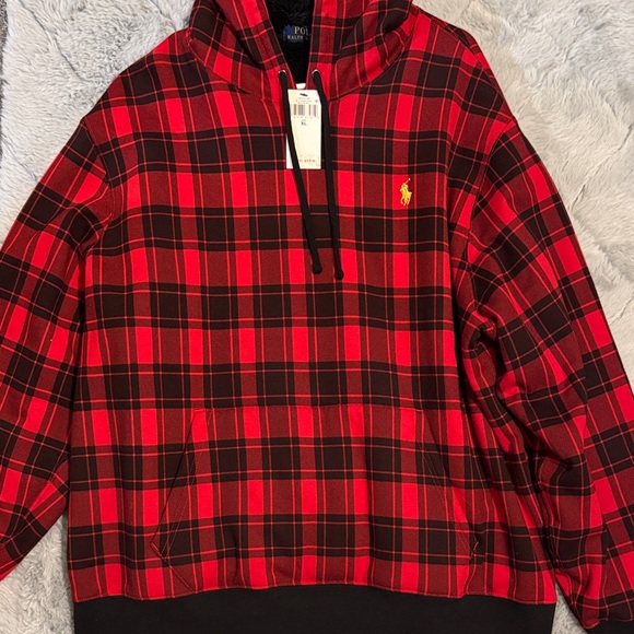 Polo by Ralph Lauren Red and Black Plaid Fleece Hoodie - Picture 1 of 4
